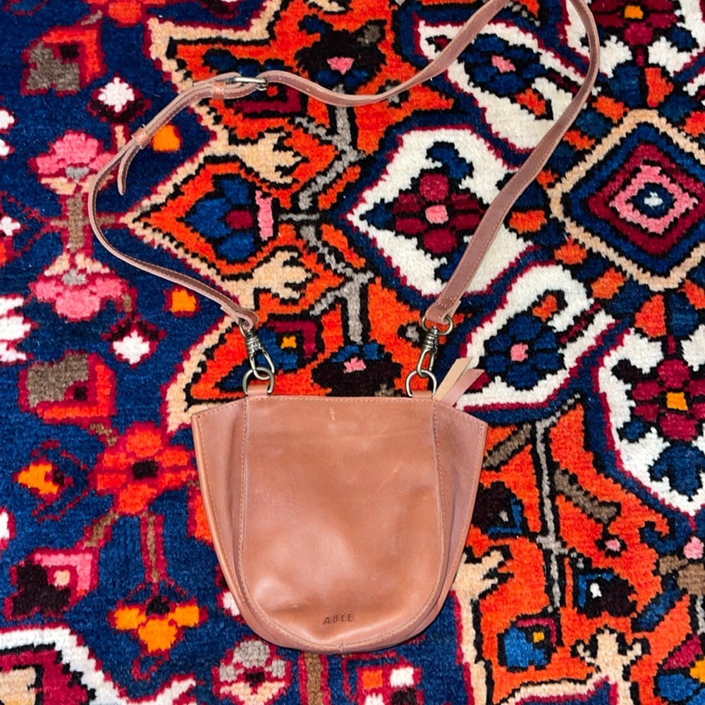 ABLE Trapeze Round Crossbody Brown Leather Bag